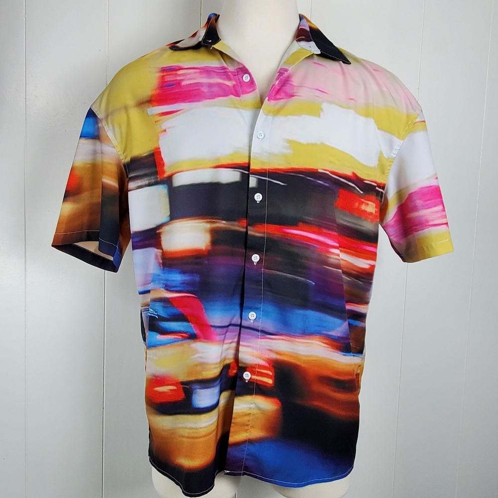 Shein multi color horizontal stripe buttonup shirt size extra large